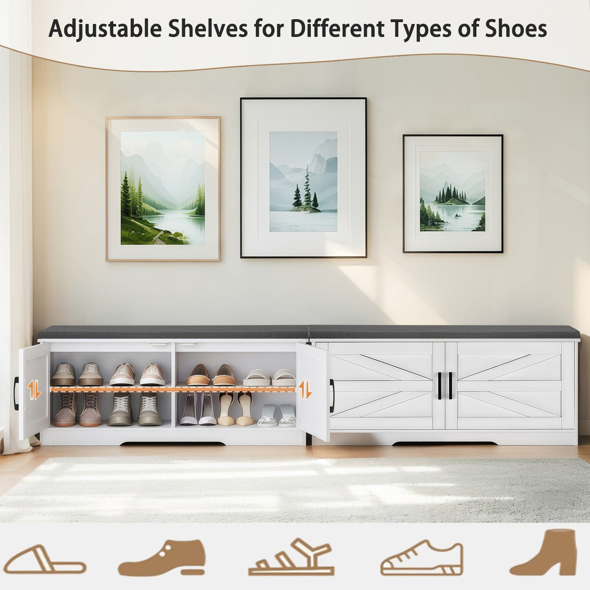 2-Tier Storage Bench with Padded Seat Cushion