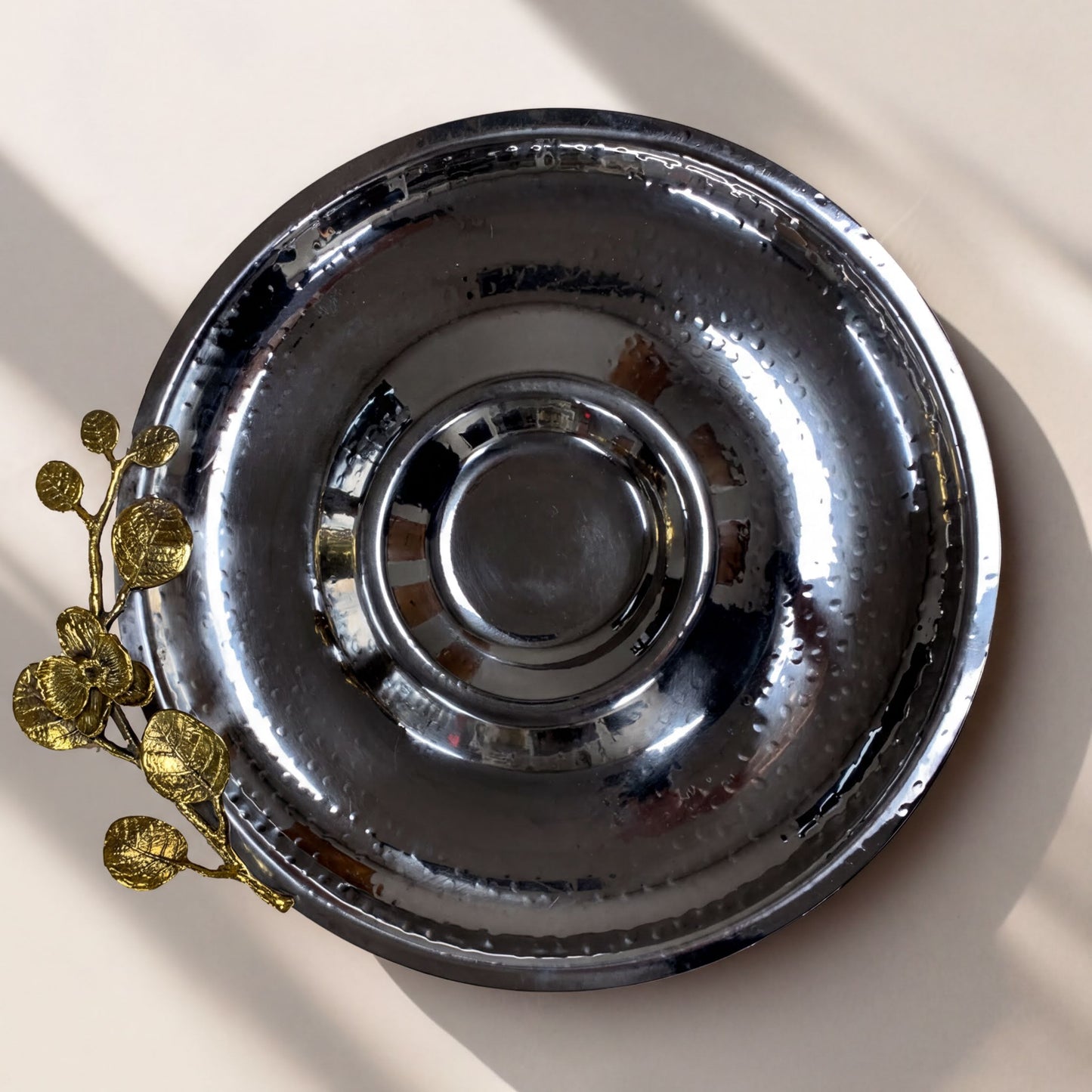 Chip And Dip Platter - Large Stainless Steel Snack Serving Tray With Orchid Accent