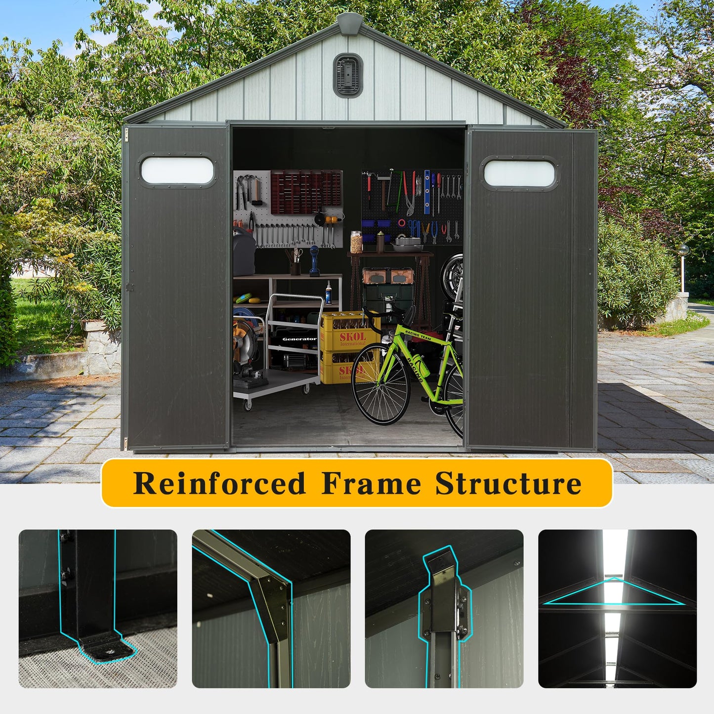 8x8FT Resin Outdoor Storage Shed with Lockable Door