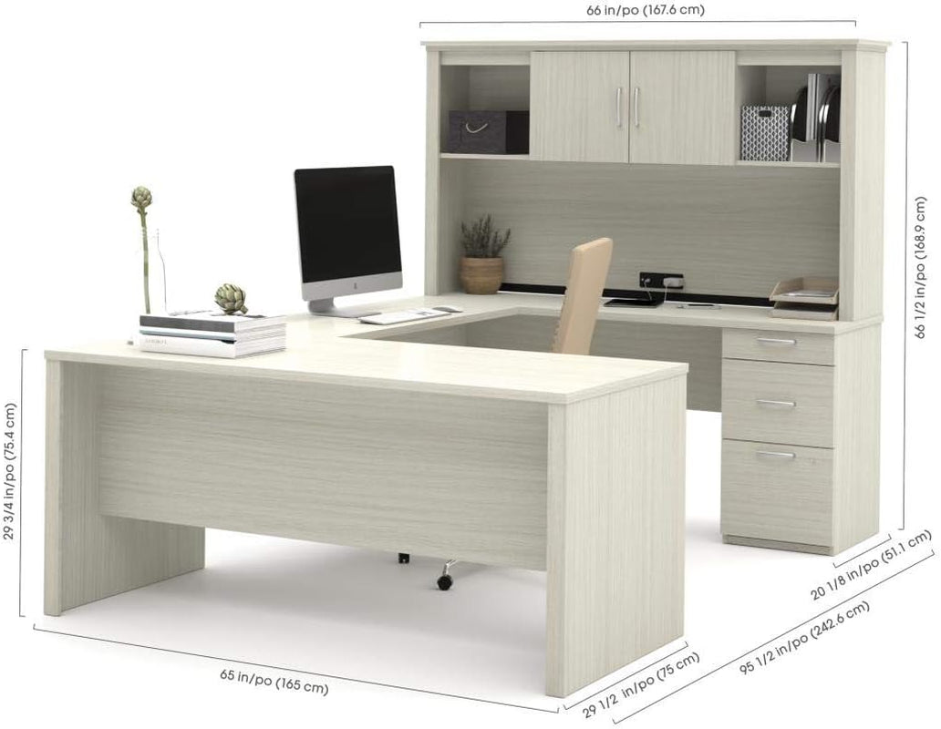 66W White Chocolate L Shaped Executive Desk With Hutch
