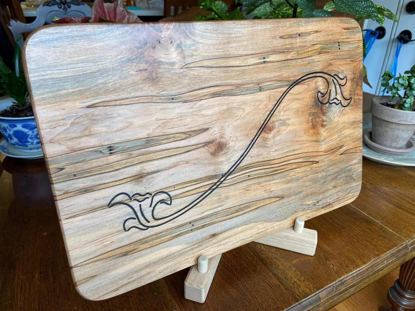 Ambrosia Maple Charcuterie Board - Unique Flower Scroll Resin Inlay