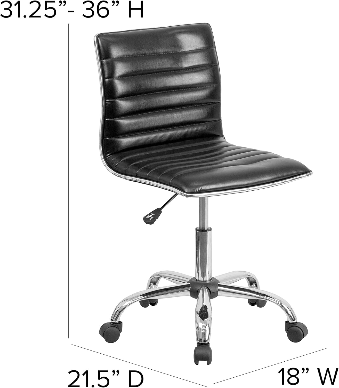Alan Low Back Armless Black Ribbed Office Swivel Task Chair