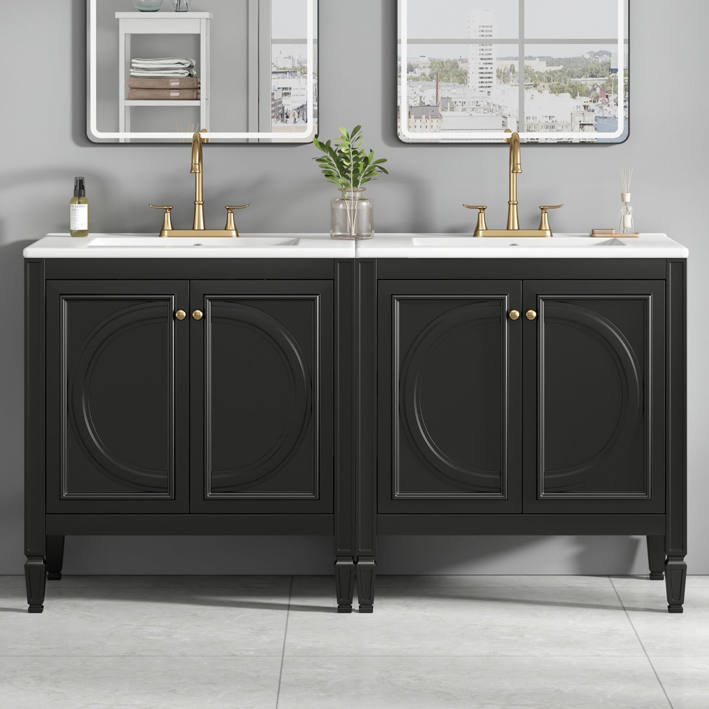 60" Bathroom Vanity with Double Sink Combo Set