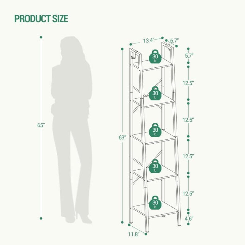 Greige 5 Tier Ladder Shelf Bookcase Freestanding Corner
