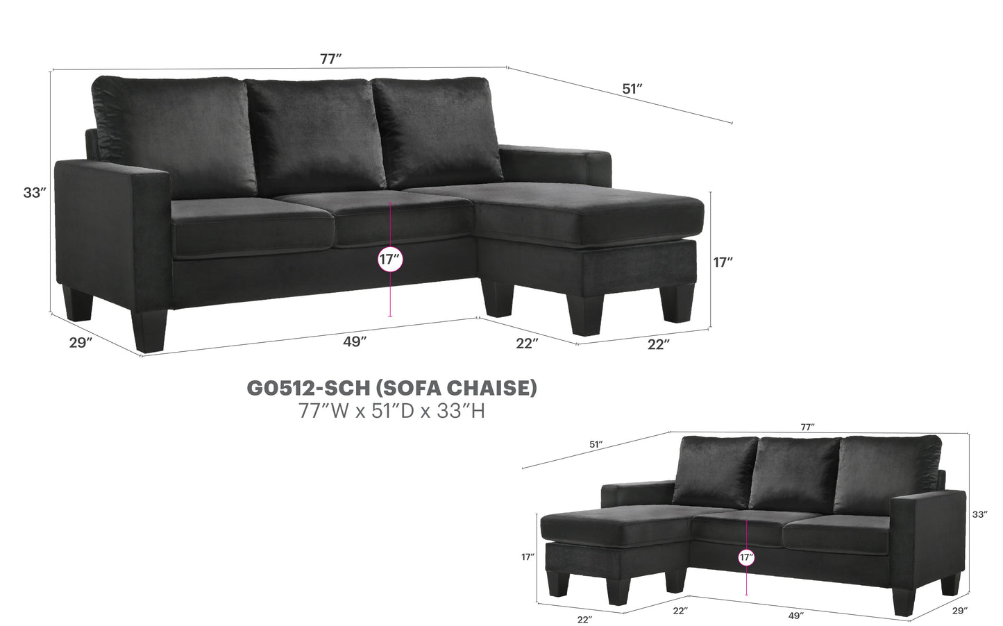 Jessica G0512-SCH Sofa Chaise