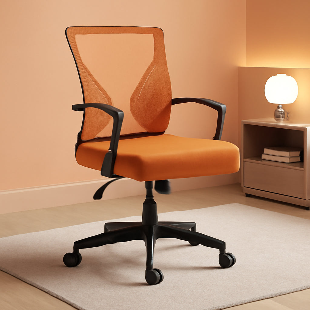 Orange Mesh Office Chair With Ergonomic Lumbar Support