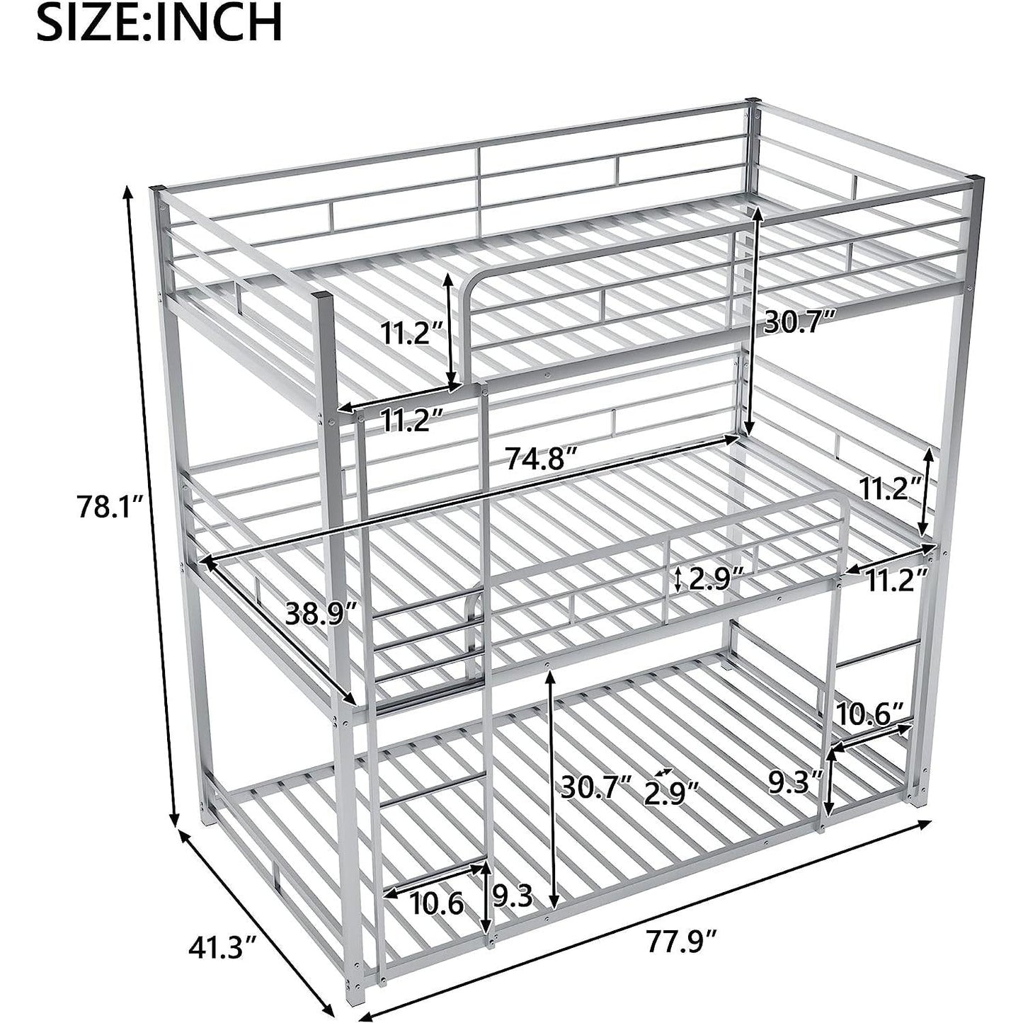 Black Triple Metal Bunk Bed Twin XL Full Queen Sizes