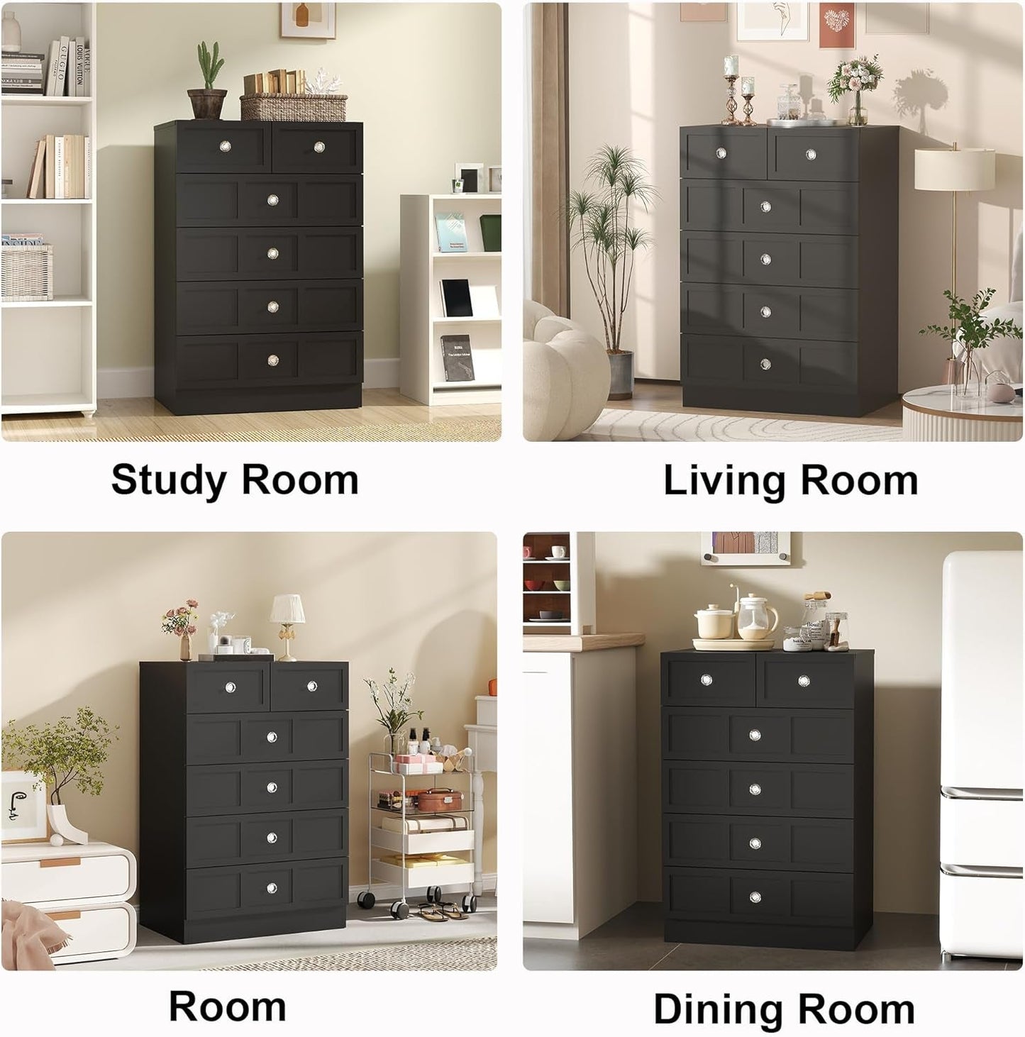 Black Fluted 24 Inch Dresser For Bedroom Storage Solutions