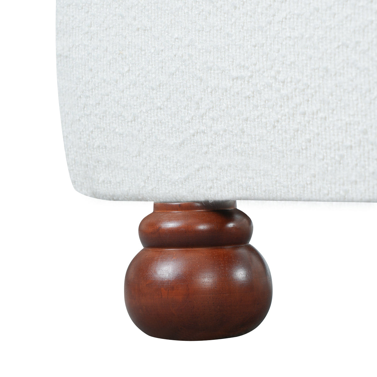 Cream-colored Boucle Upholstered Bed with Rubber Wood Foot, Queen
