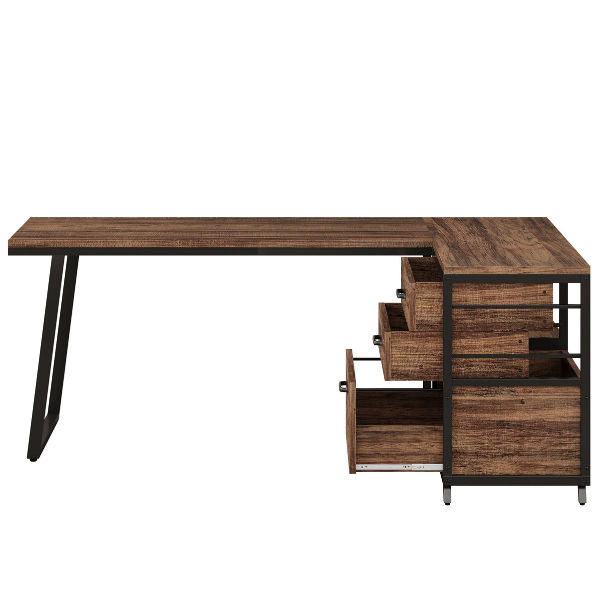 53" Reversible L-Shaped Computer Desk with 3 Drawers