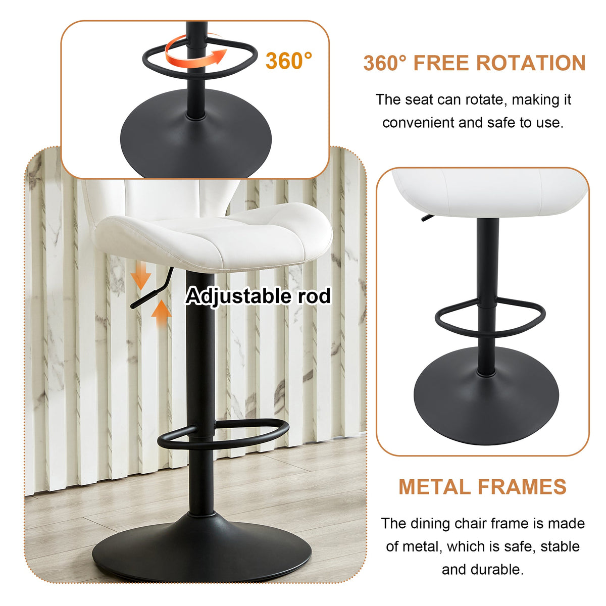 Set of 2 Height Adjustable Bar Stools