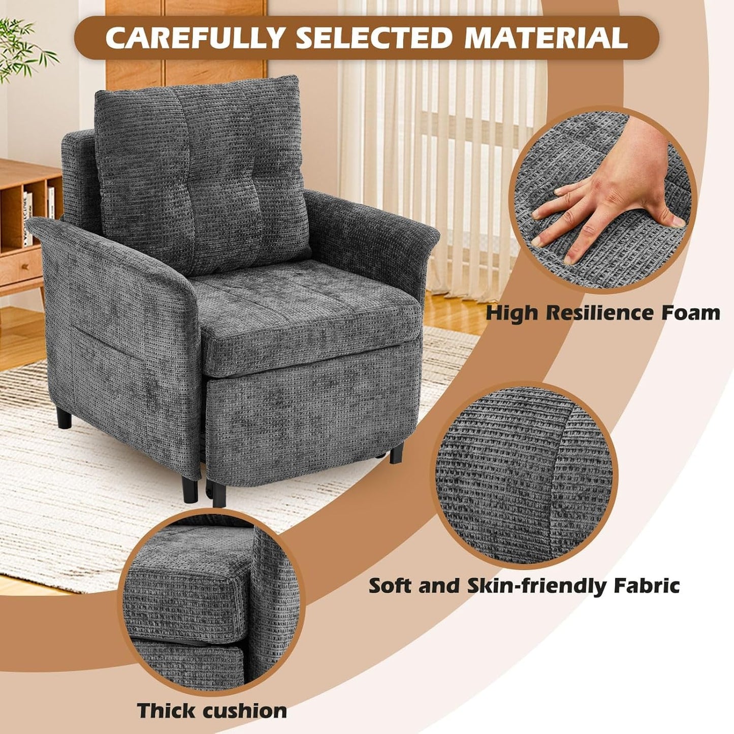Convertible Sleeper Chair 79-Inch With Adjustable Backrest