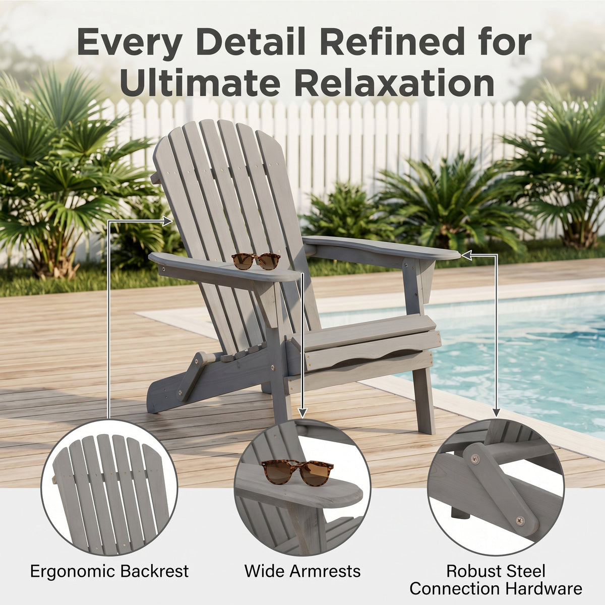 Outdoor Wooden Folding Adirondack Chair Set of 2