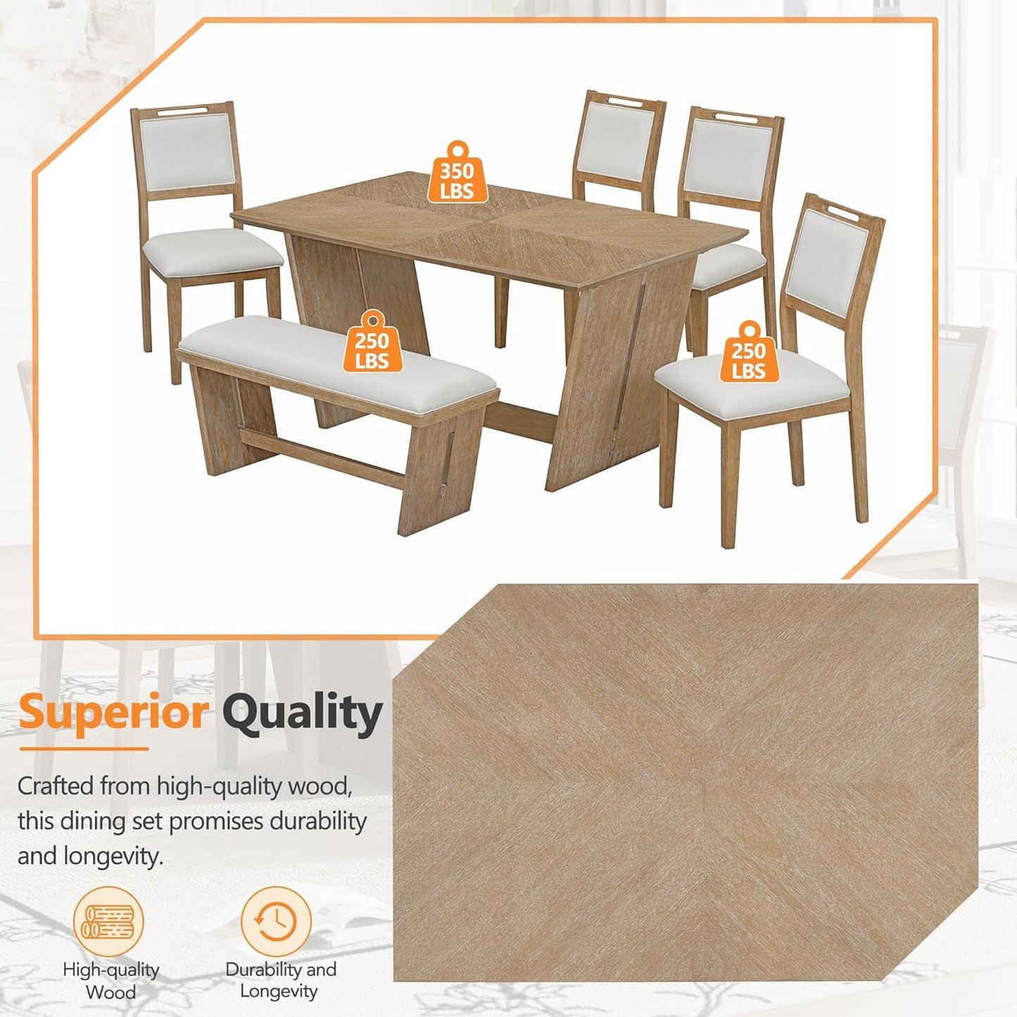 Natural Vintage Rustic Handcrafted Dining Table Set