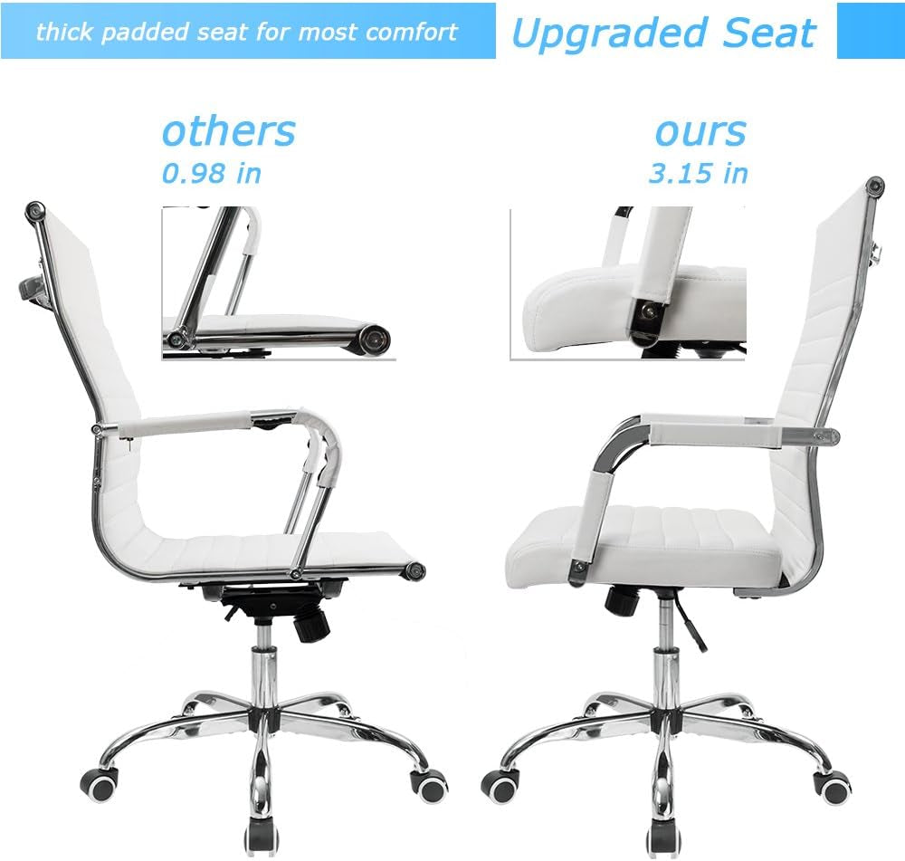 White PU Leather Office Chair With Adjustable Armrests