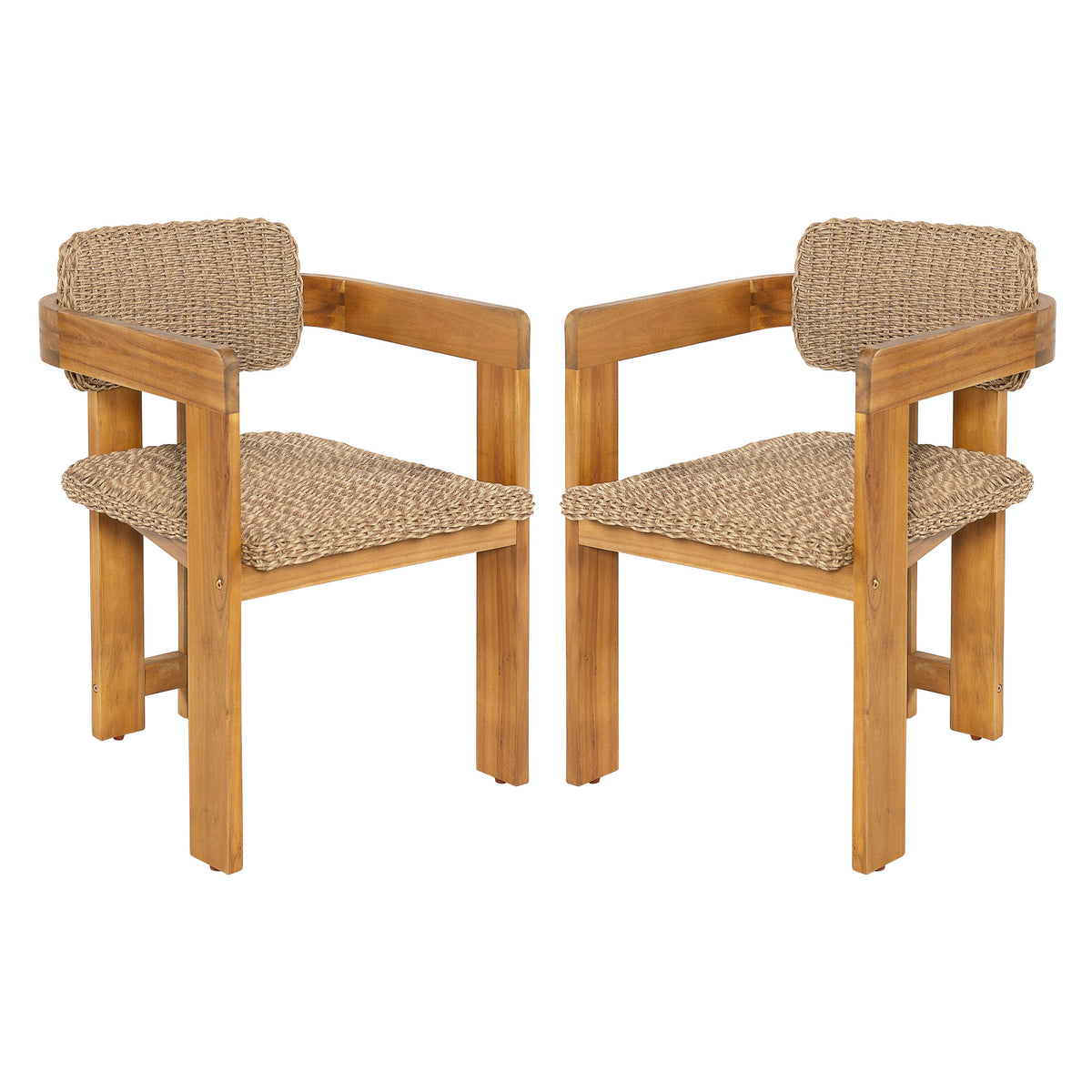 Outdoor Acacia Wood Dining Chair with Handwoven Rattan Seat and Back