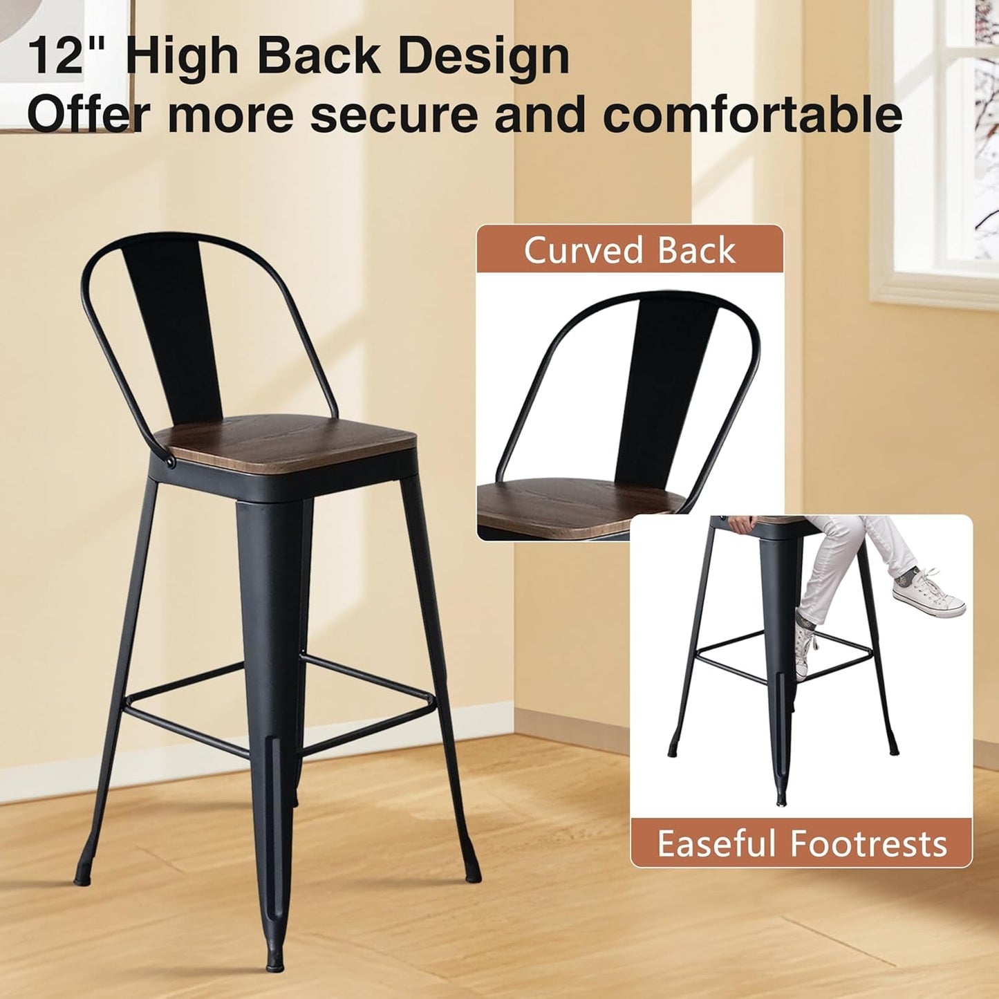 Industrial 24 Inch Bar Stools Set of Four