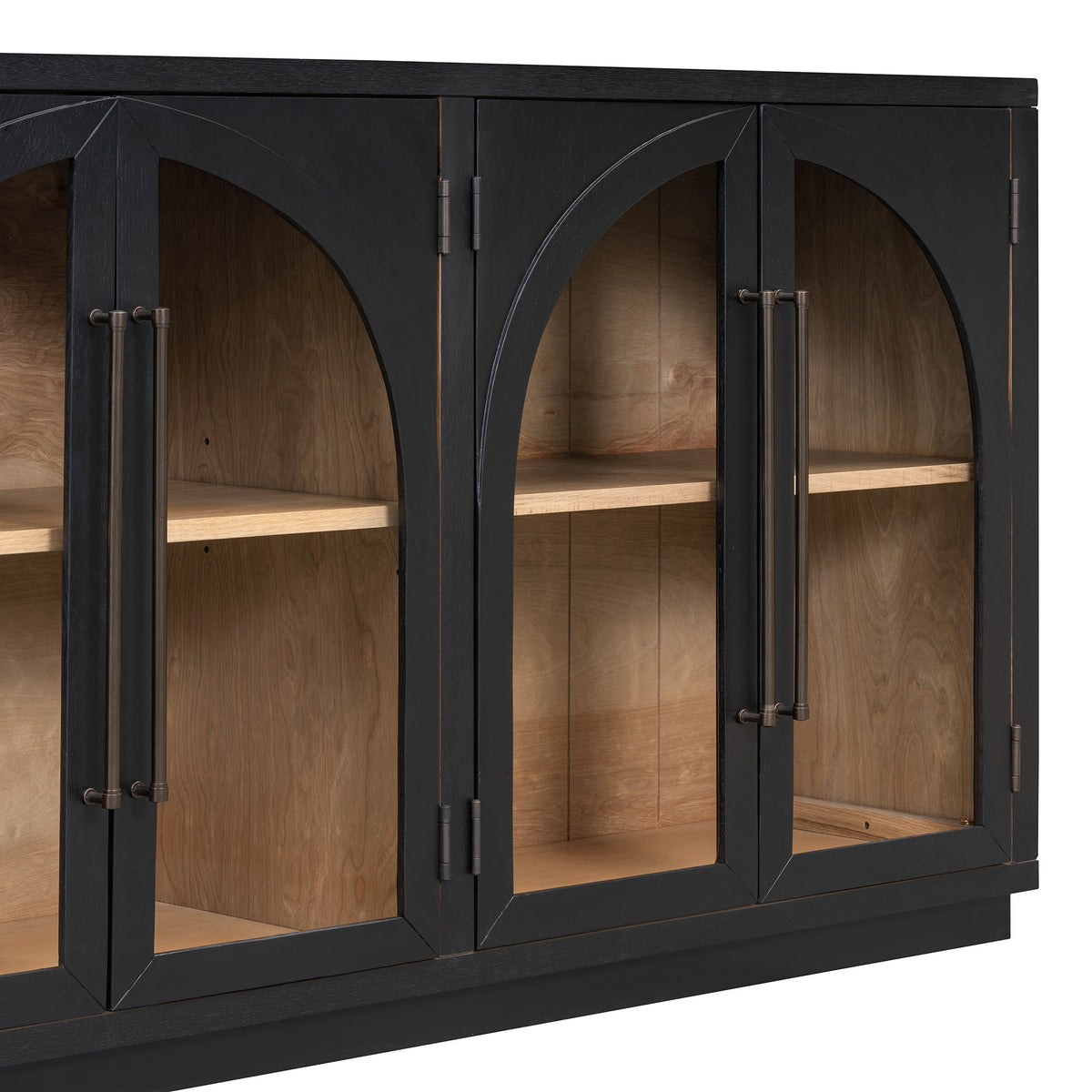TREXM 4-Door Large Storage Sideboard Buffet Cabinet with Glass Doors - Black