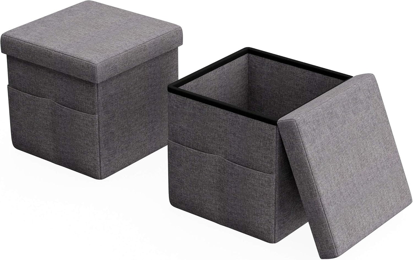 Gray 15 Inch Collapsible Storage Ottomans Compartments