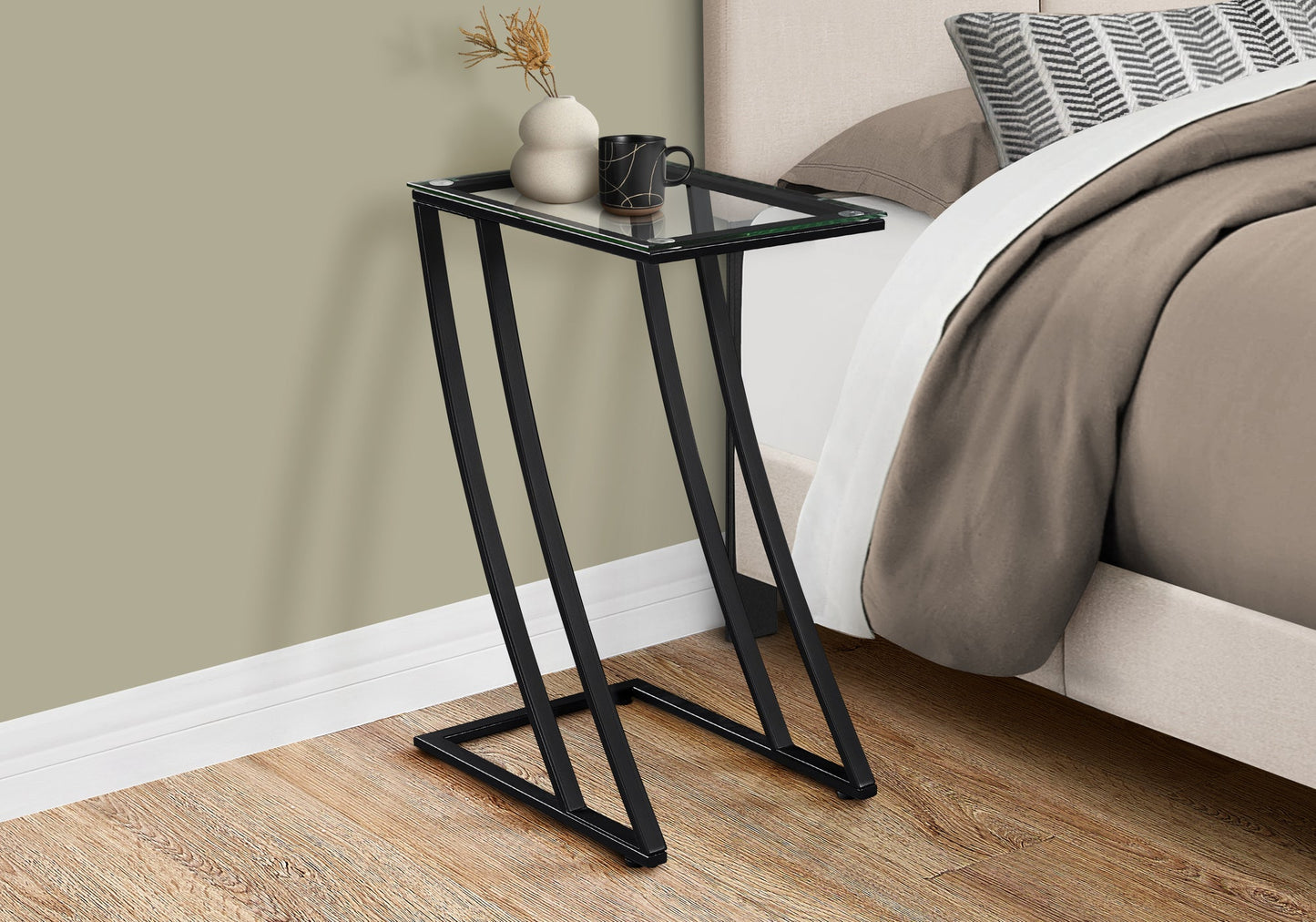 C-shaped Accent Table with Tempered Glass Top