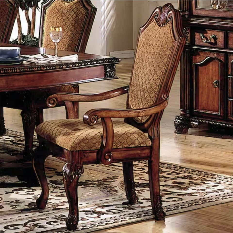 Chateau De Ville Fabric & Cherry Arm Chair (Set of 2)