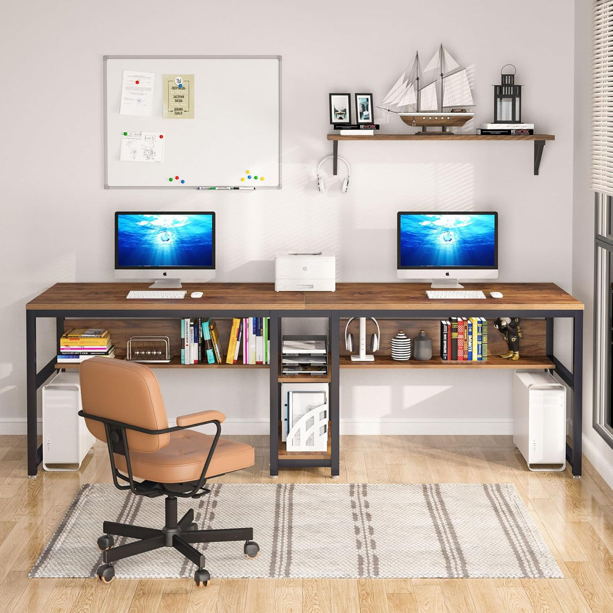 78.7" Double Desk for Two Persons with Bookshelves