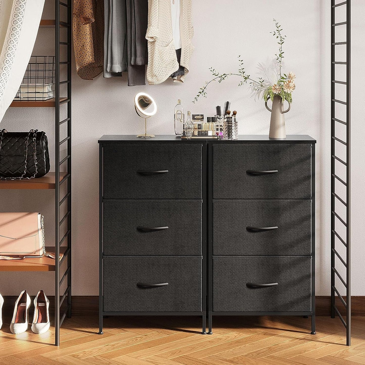 Black 3 Drawer Dresser Nightstand For Bedroom Compact