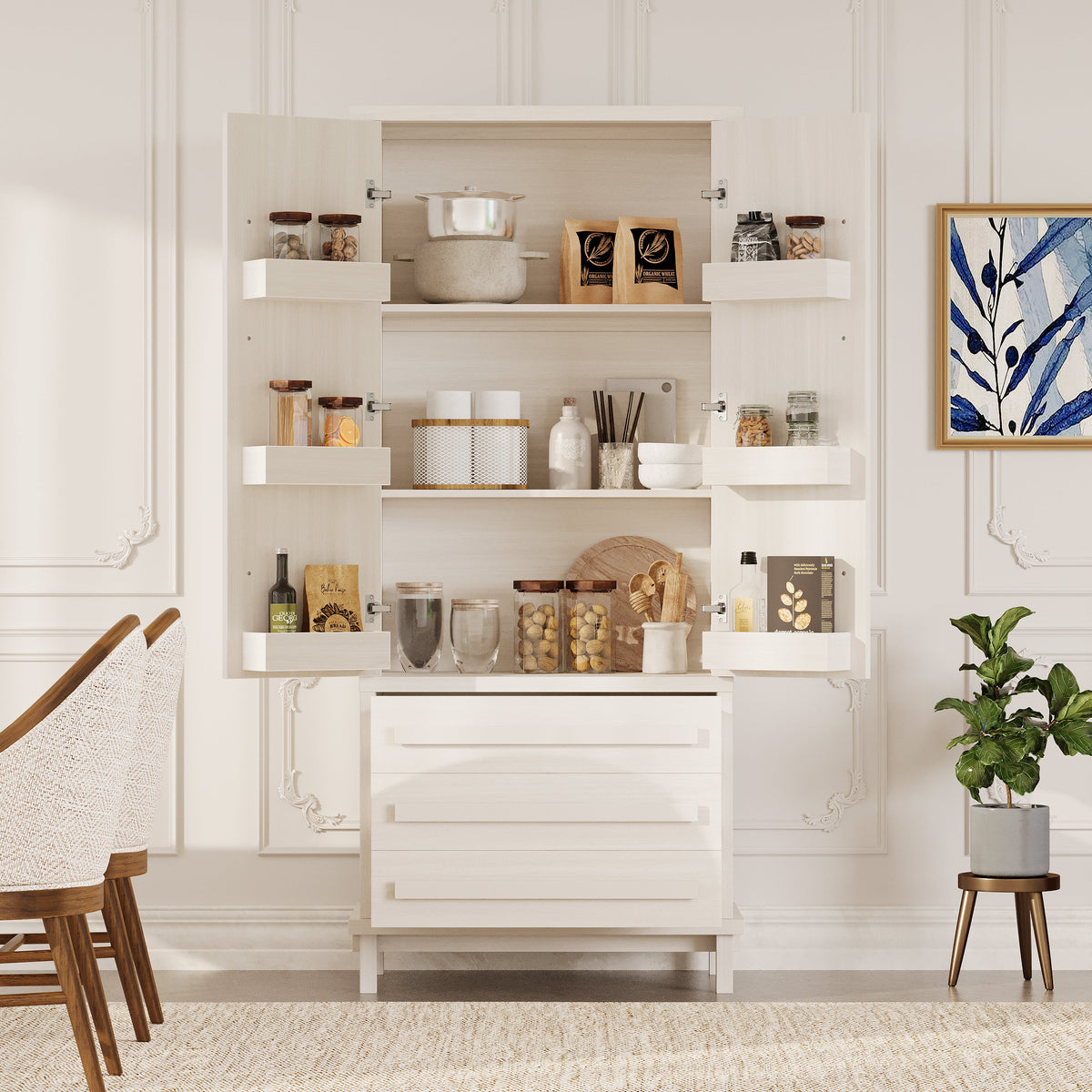 70" Kitchen Pantry Cabinet with 2 Cabinet Shelves