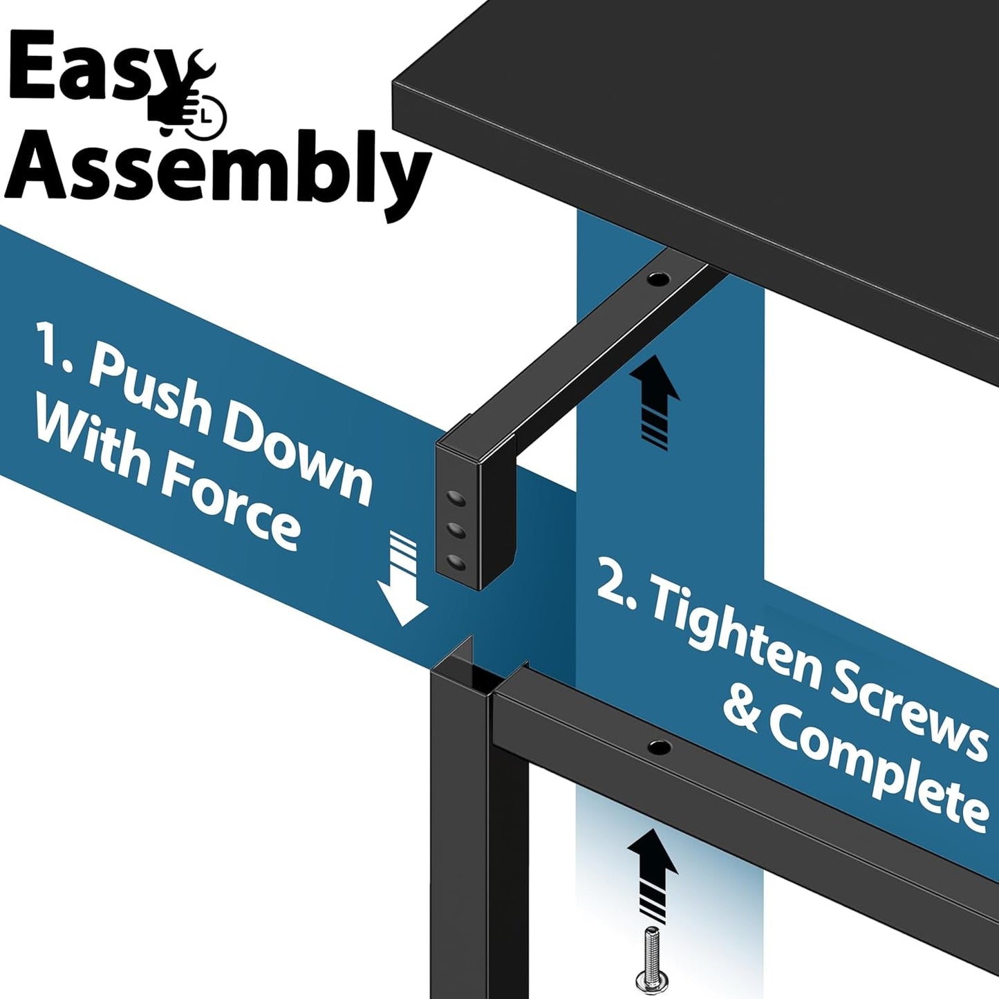 55 Inch Black Computer Desk Powder Coated Steel Frame
