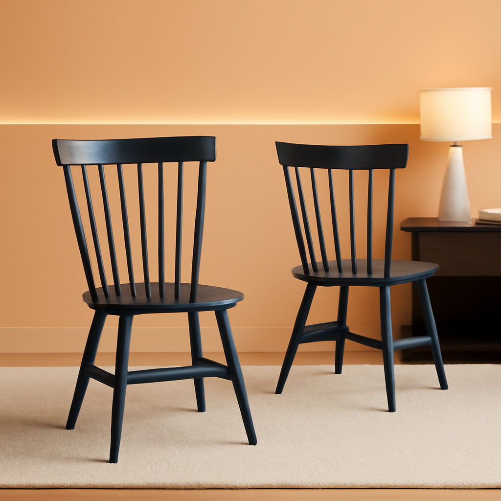 Navy Blue Windsor Spindle Solid Wood Dining Chair Set Of 2