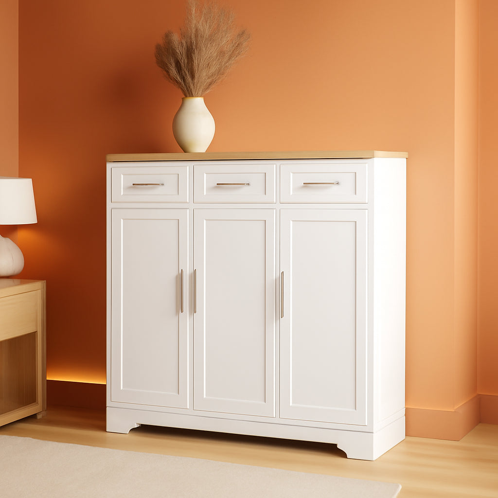 Sideboard Buffet Cabinet With 3 Storage Drawers And Adjustable Shelf
