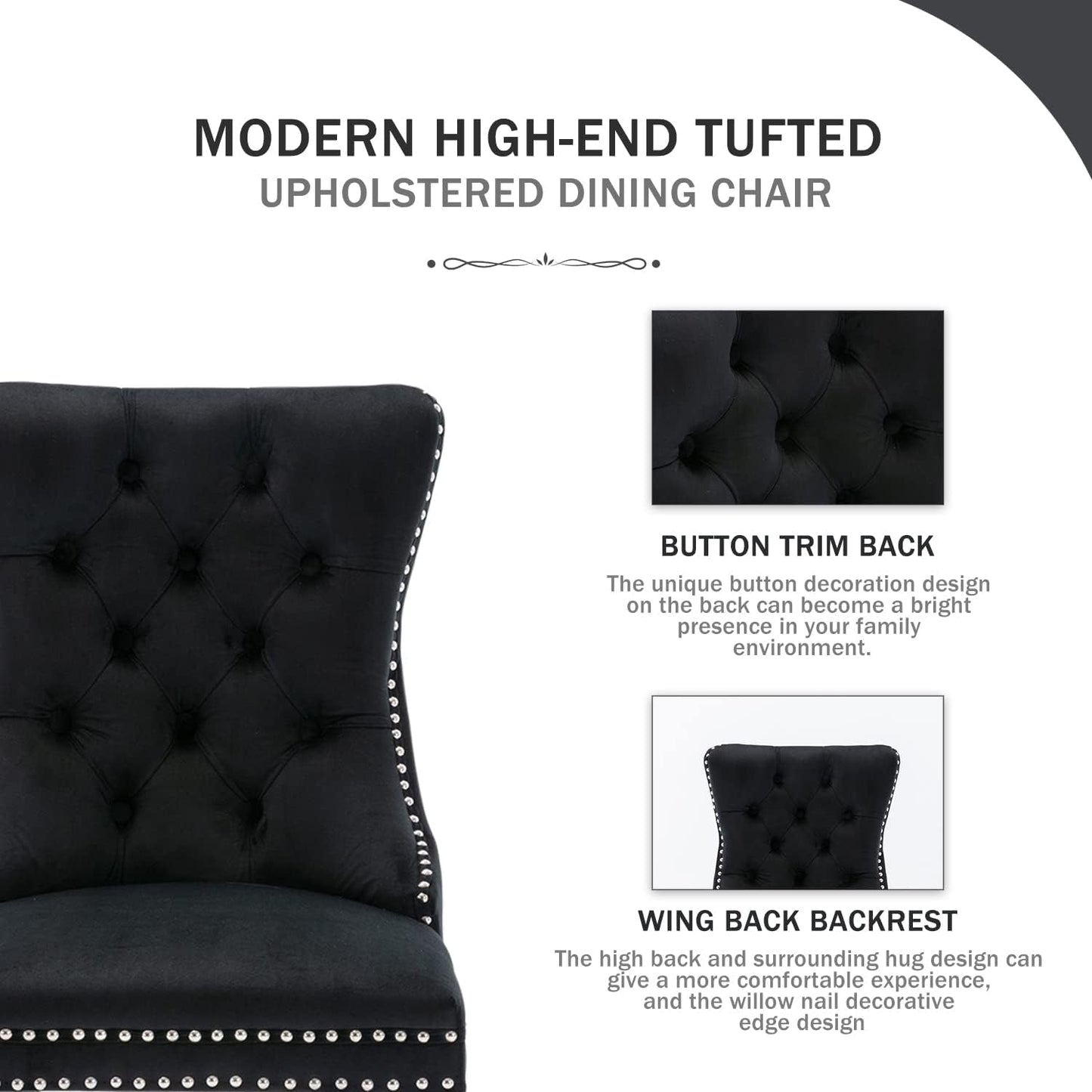 Velvet Dining Chairs Black Tufted Upholstered Set 4