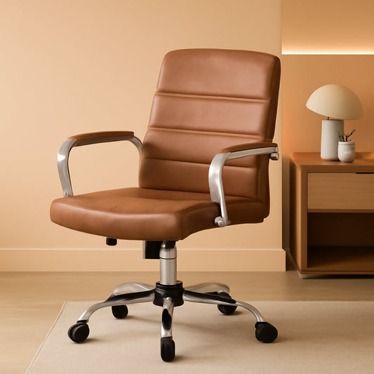 Mid Back Office Chair With Arms Brown Height Adjustable