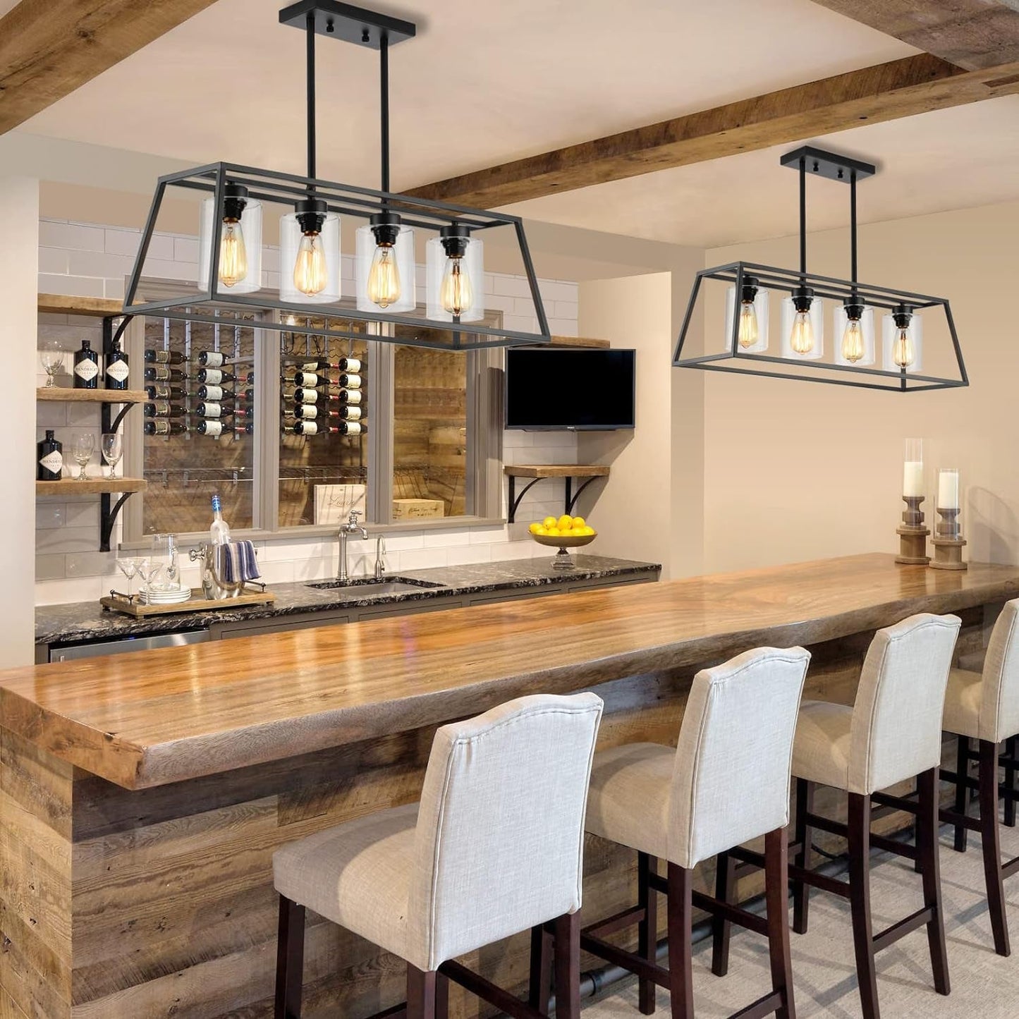 Black Farmhouse Linear Chandelier 4 Light For Dining Room