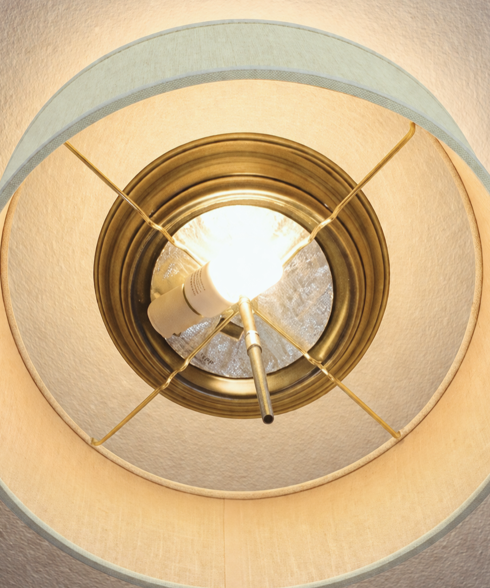 14"W Moderne Flush Mount Conversion Kit  Textured Oatmeal Hardback Drum Lampshade