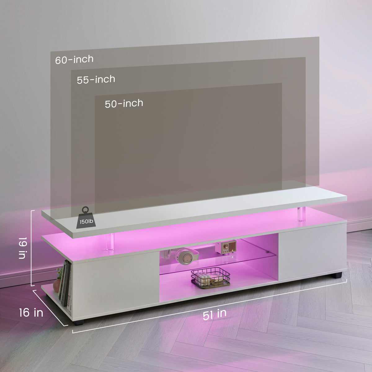 LED TV Stand for 60 Inch TVs - White