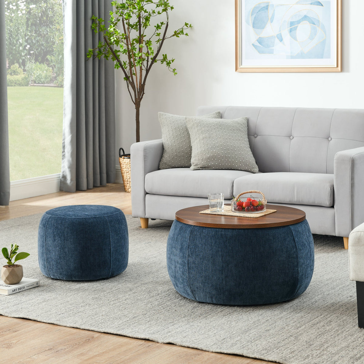 Round Storage Ottoman with 2 in 1 Functionality