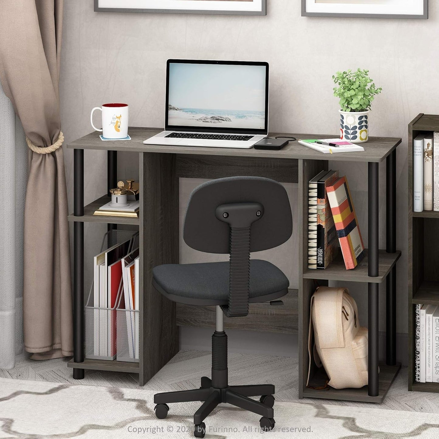 Jaya Computer Study Desk With Open Storage Grey Black