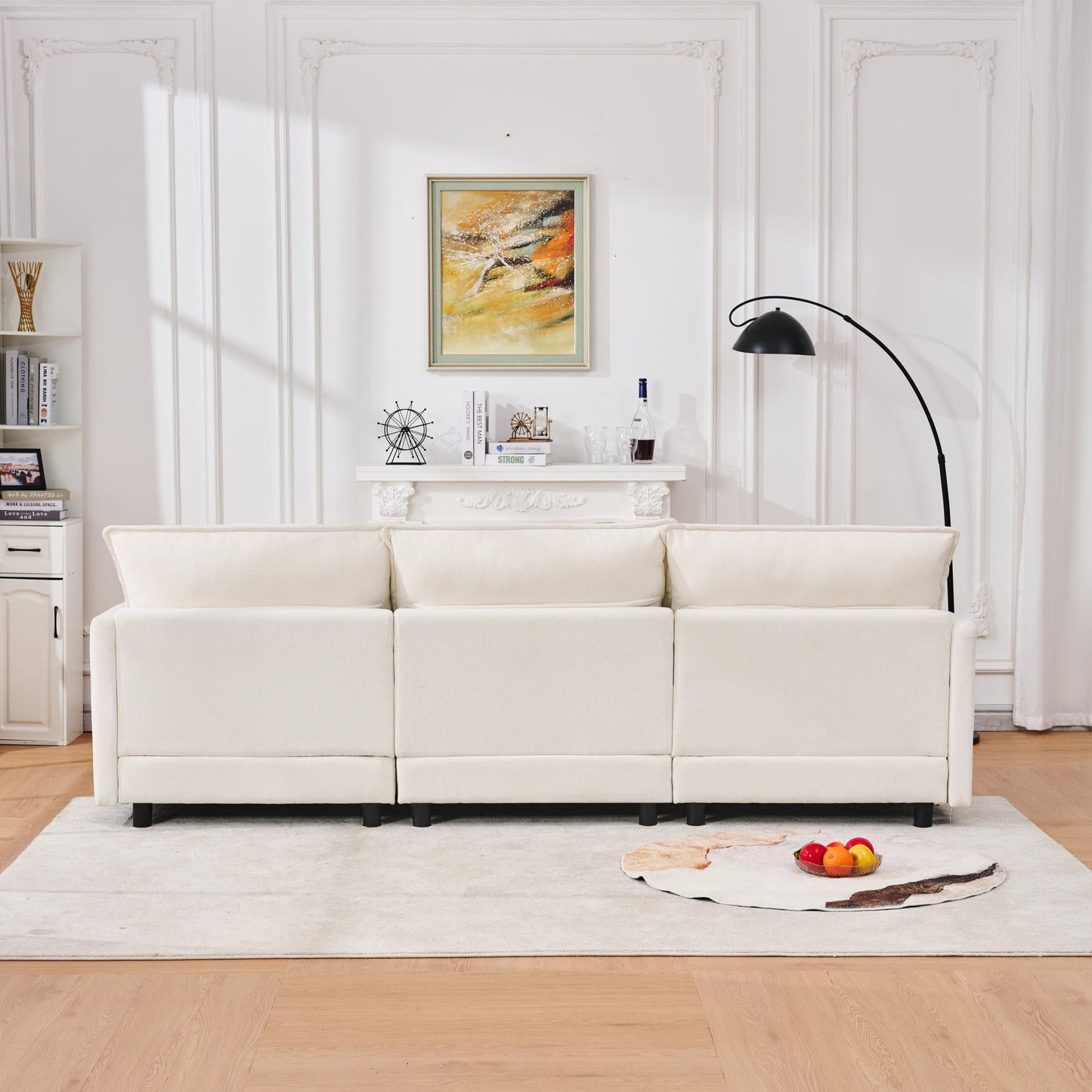 Chenille Modular Three-Seater Sofa with Movable Footstool