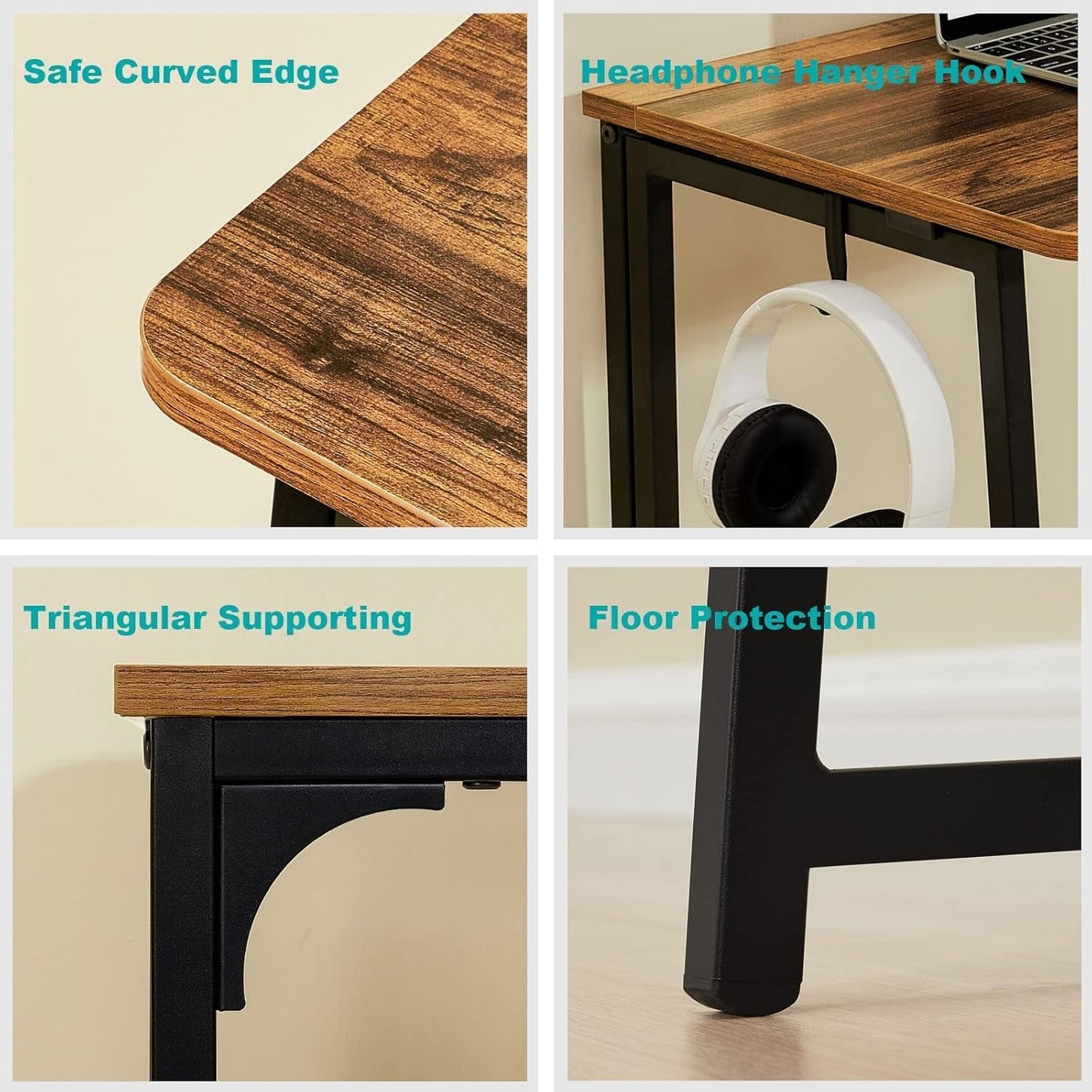 31.5 Inch Folding Computer Desk Space Saving Rustic Walnut