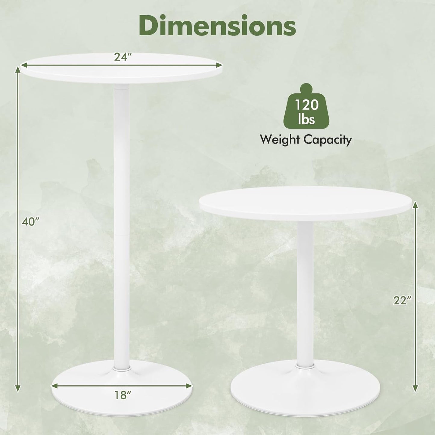 Round Height-Adjustable White Bistro Table Bar Home