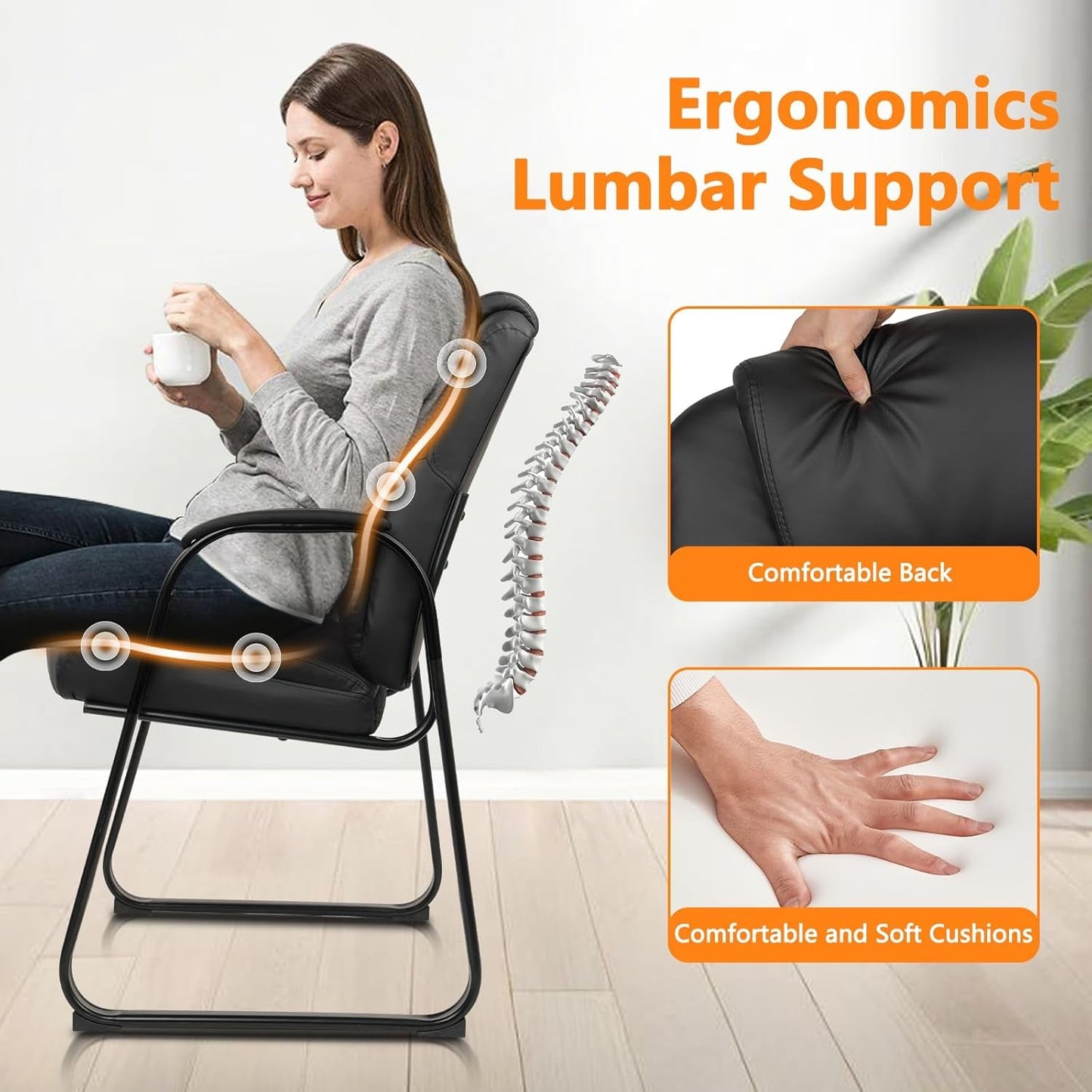 Black Leather Guest Chair 2 Pack With Padded Armrests