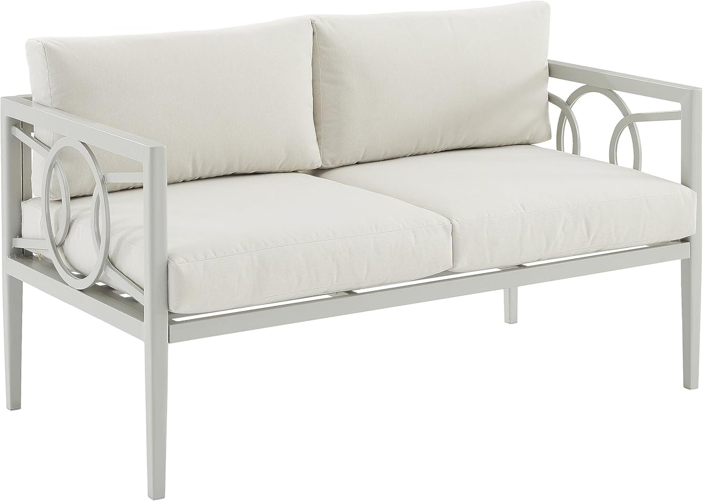 2 Piece Outdoor Coffee Table And Loveseat Set Gray Frame Creme Cushions
