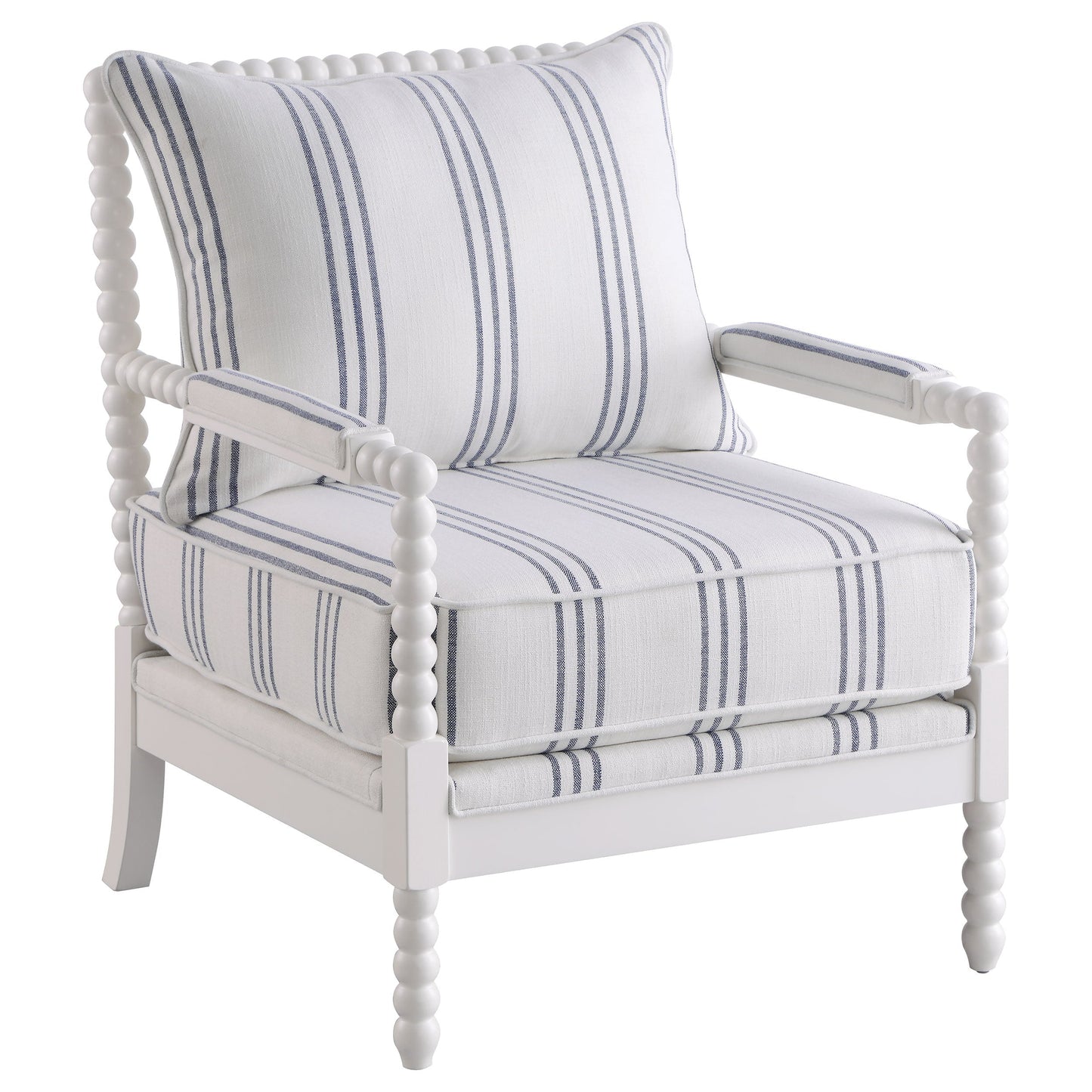 White and Navy Upholstered Stripe Accent Chair with Linen-Like Fabric