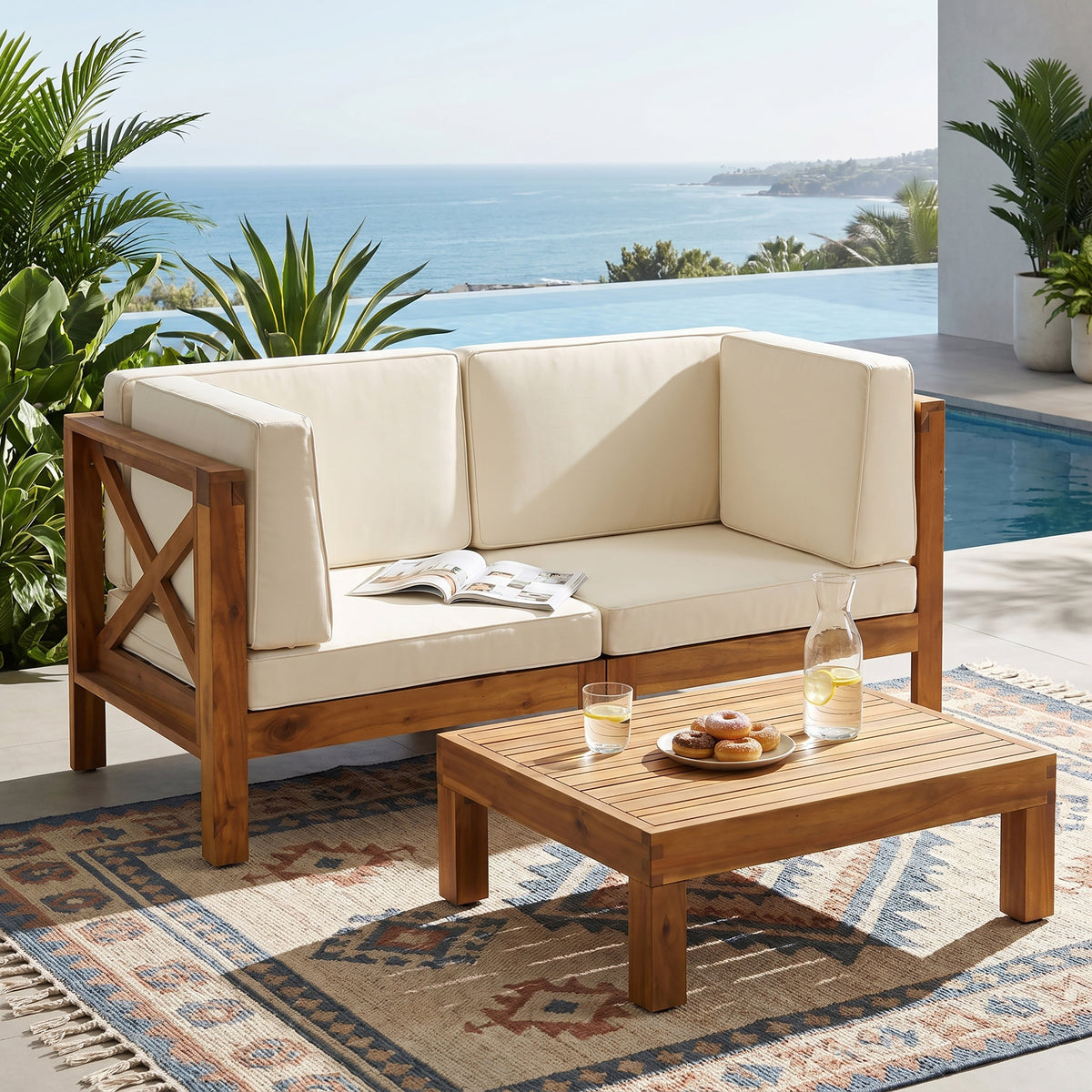 Brava X-Back 2 Seater Sectional Loveseat with Coffee Table