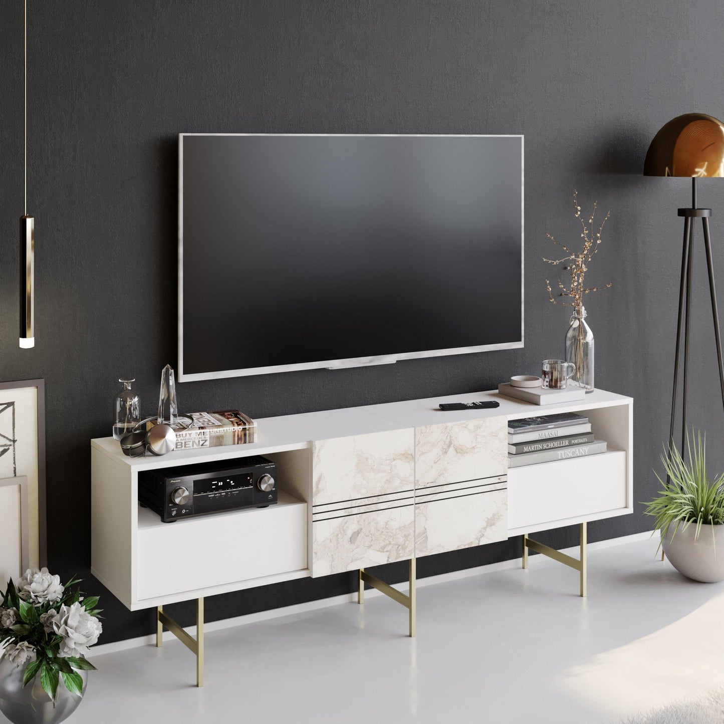 Derin 71" Media Console and TV Stand with Cabinets and Shelves for TVs up to 80"