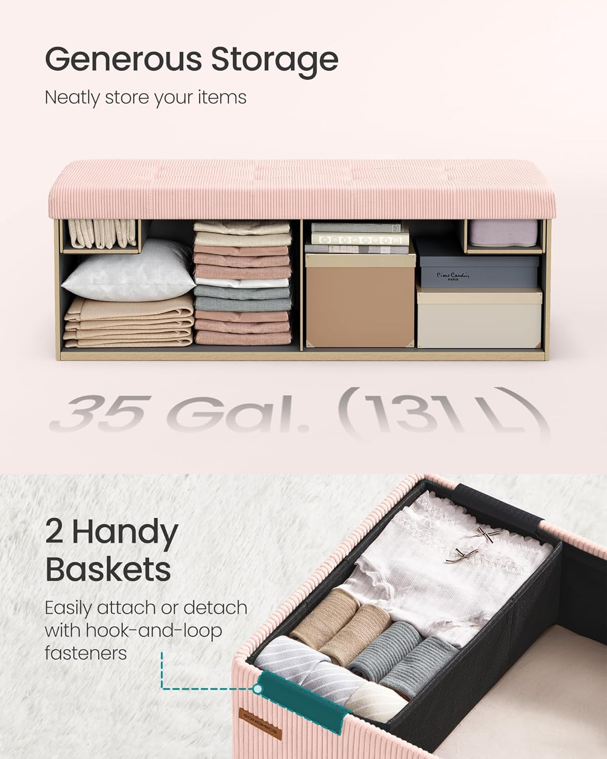 Pink Foldaway Underbed Storage Ottoman Bench