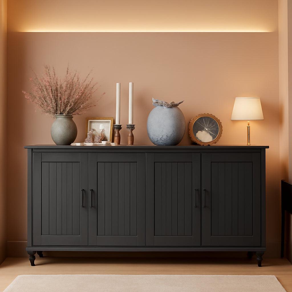 Black 62 Inch Coffee Bar Cabinet Four Doors Storage