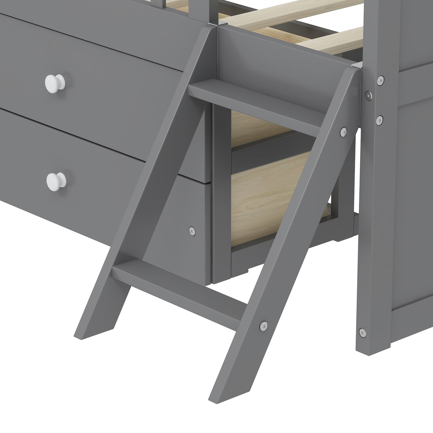 Twin Bed Frame with Storage 4 Drawers,Wooden Bed Frame for Kids,Platform Twin Size Bed with Guardrail Headboard and Ladder, No Box Spring Needed, Easy Assembly, Gray