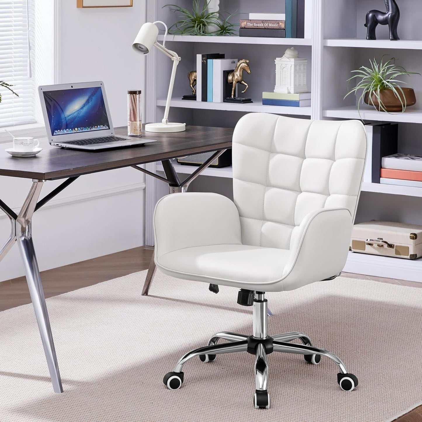 Ergonomic Faux Leather Office Chair White Adjustable
